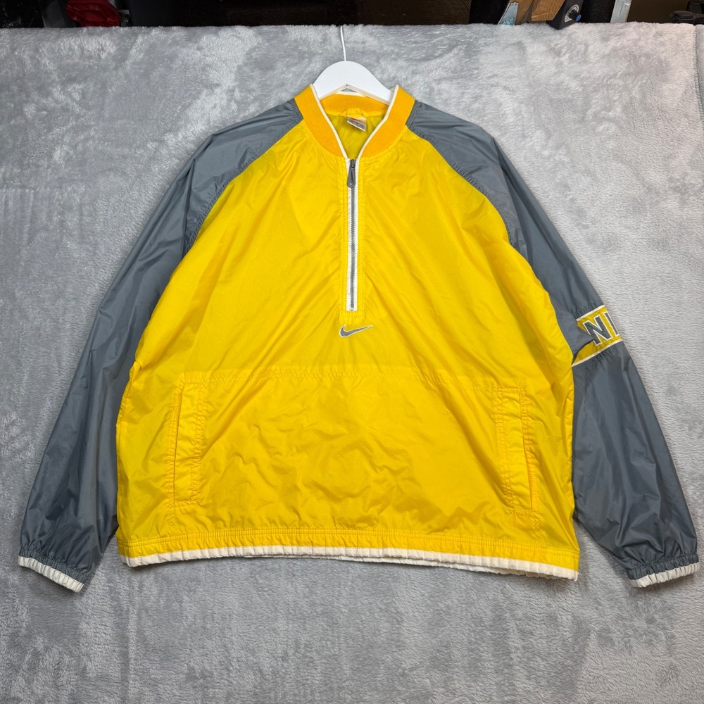 Vintage Nike Windbreaker Pullover Mens XL Yellow Grey Quarter Zip Swoosh 90s